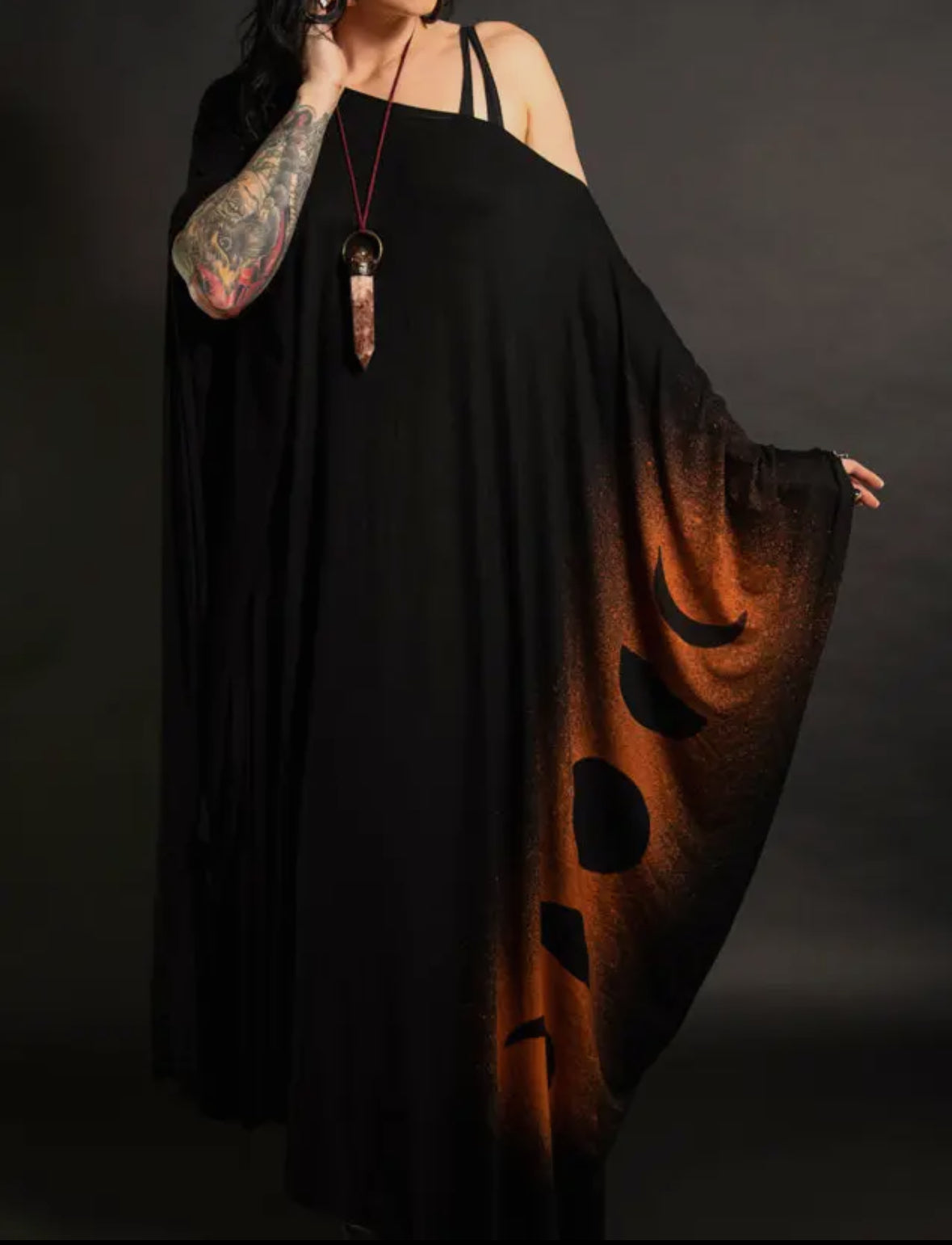 Moon Phase Long Black Kaftan Over Size Dress
