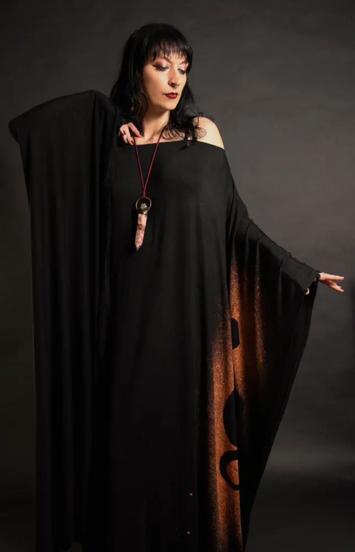 Moon Phase Long Black Kaftan Over Size Dress