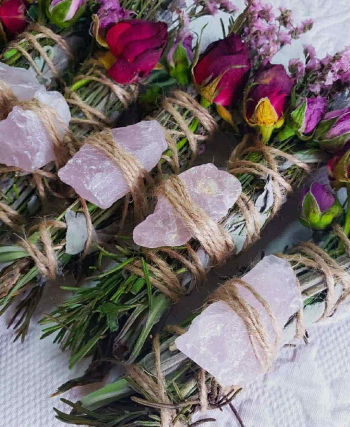 Rose Quartz, Rosemary, Sage and Lavender Smudge Stick