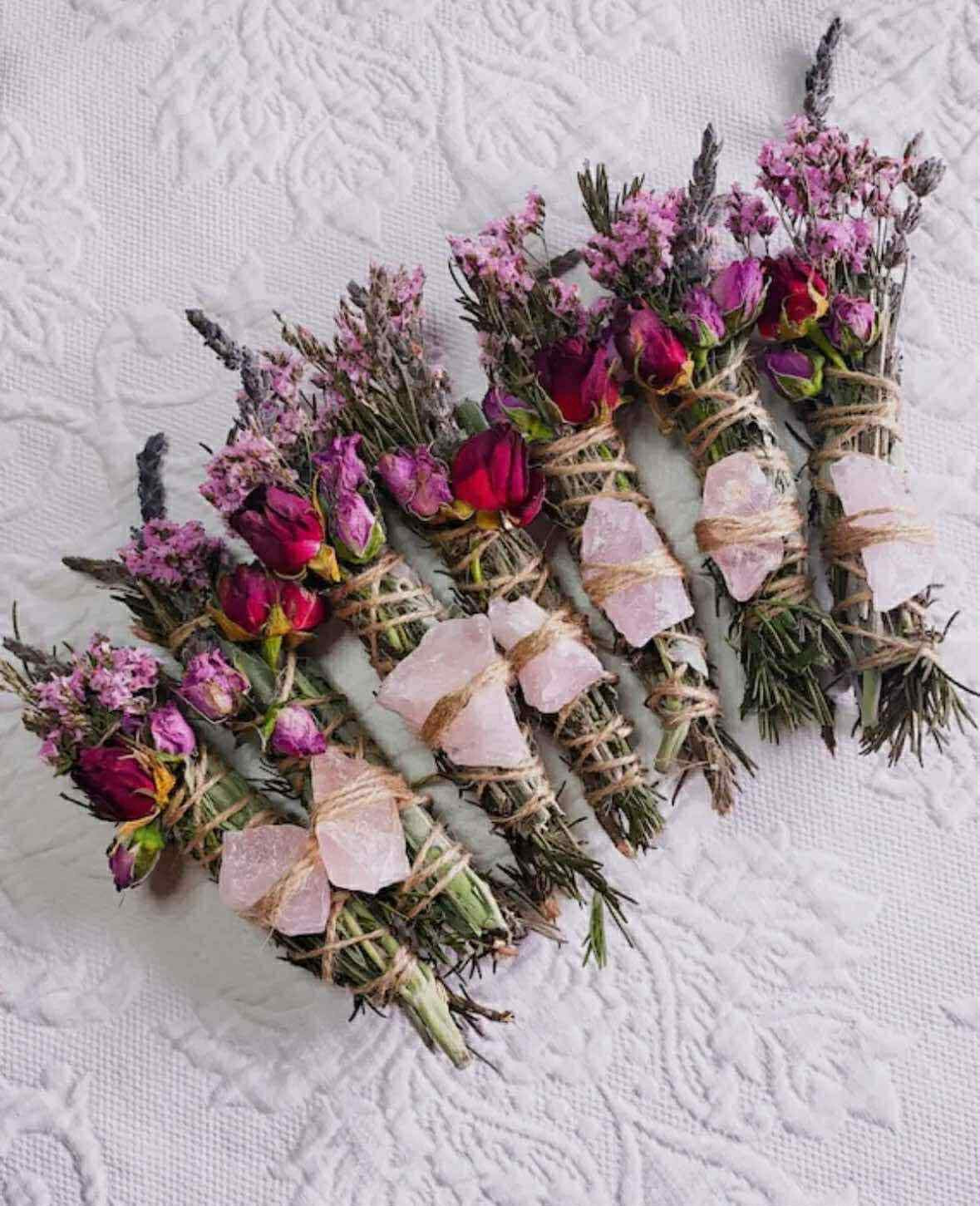 Rose Quartz, Rosemary, Sage and Lavender Smudge Stick