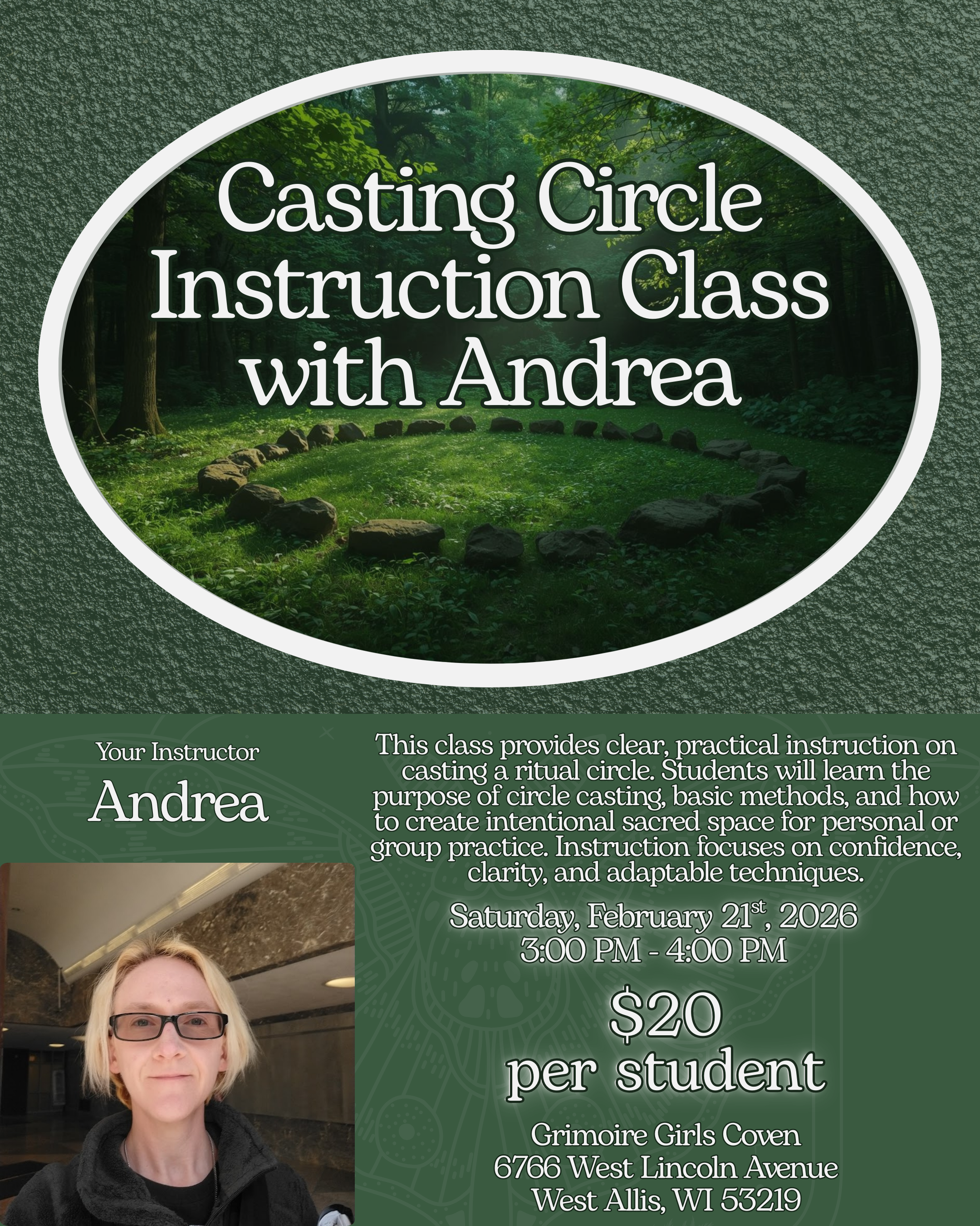 Casting Circle Instruction Class with Andrea