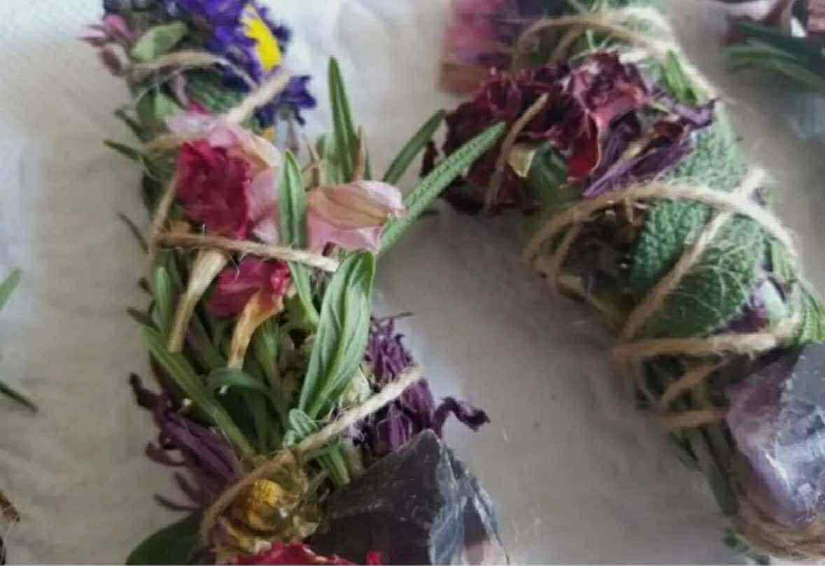 Amethyst, Sage, Rosemary, Lavender and Wild Flower Smudge Stick