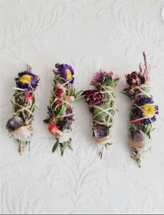 Amethyst, Sage, Rosemary, Lavender and Wild Flower Smudge Stick