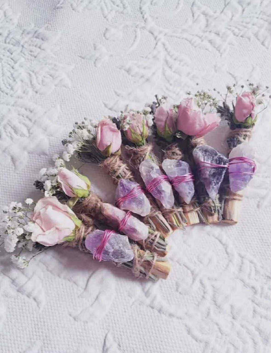 Amethyst, Lavender, Rose and Palo Santo Smudge Stick