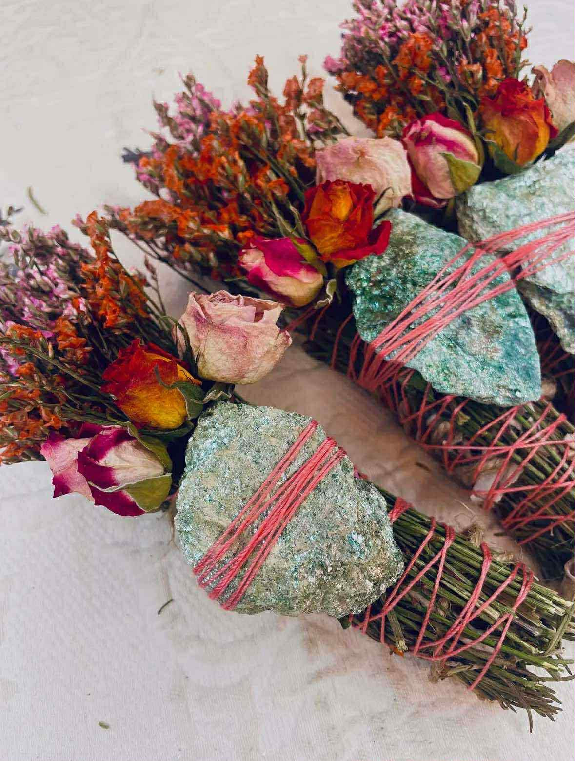 Fuchsite, Rosemary, Sage and Lavender Smudge Stick